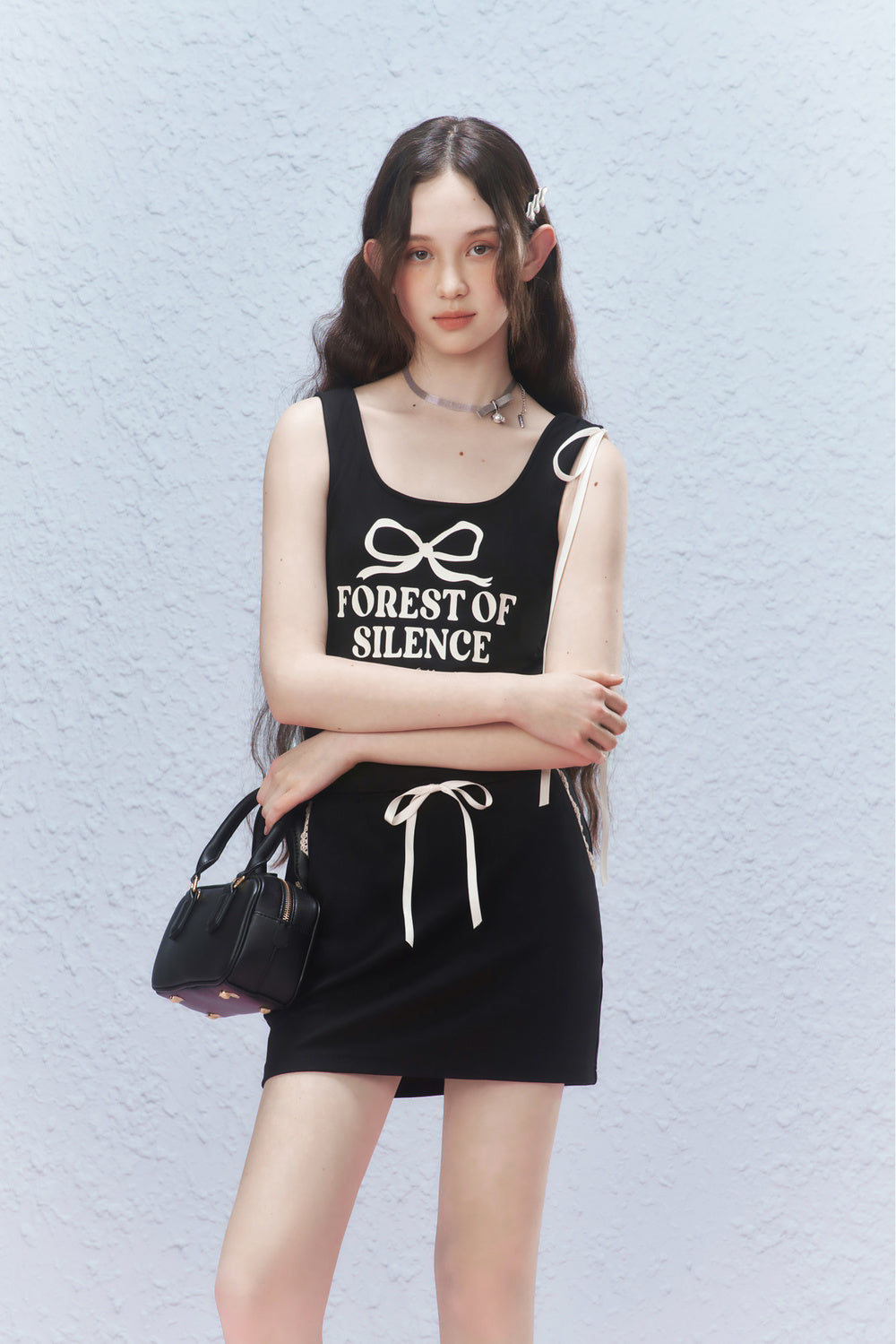 One-Sided Ribbon Shoulder Letter Print Sleeveless Top AYF0018