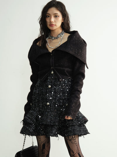 Large Pile Collar Black Short Jacket JNY0200