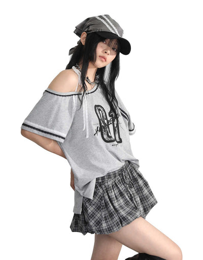 Gray Check Low Waist Pocket Short Skirt Pants ANY0065