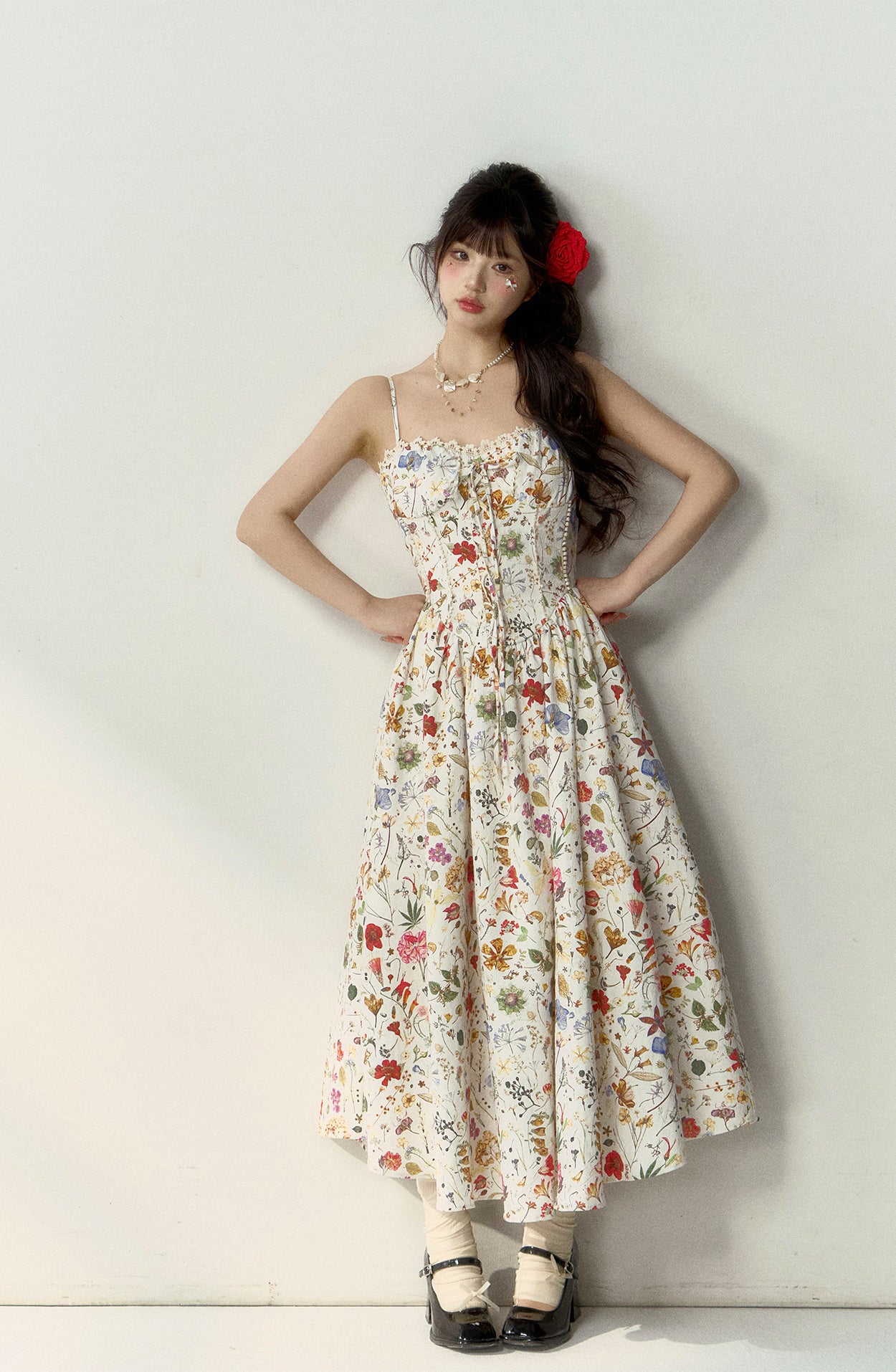 Colorful Flower Print Hem Lace Dress BBB0037