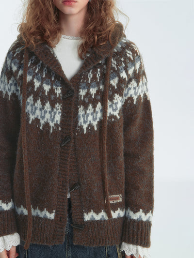 Fair Isle Hooded Knit Cardigan SOM0139