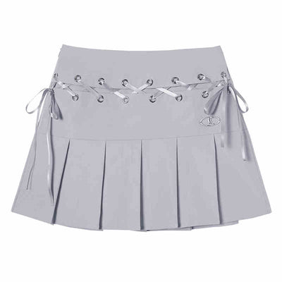 College Style Pleated Skirt with Waist Cross Strap Design LAC0232