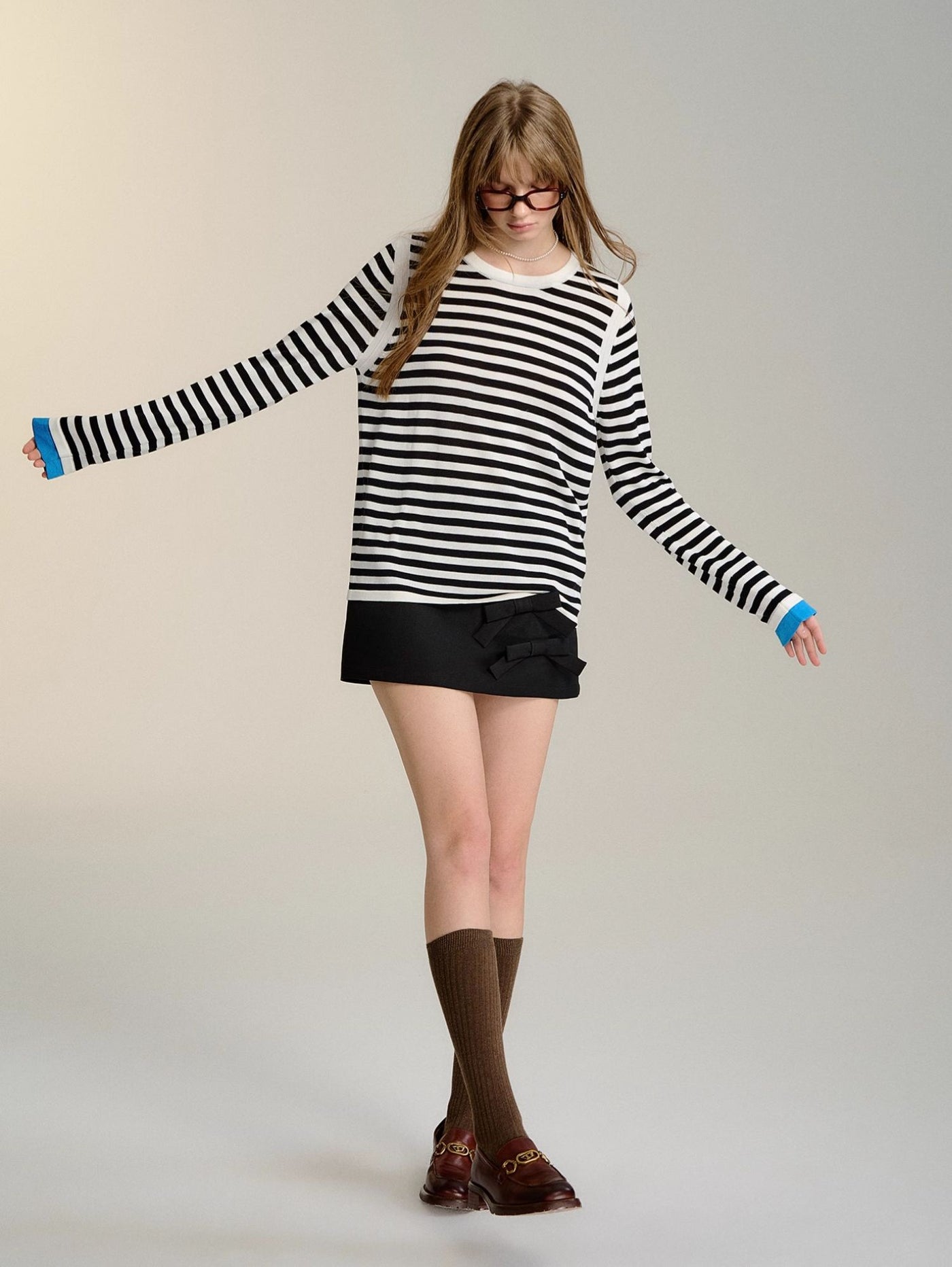 Color Matching Striped Long Sleeve Top SOM0102