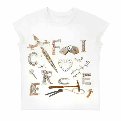 Alphabet & Weapon Print French Sleeve T-Shirt CFI0038