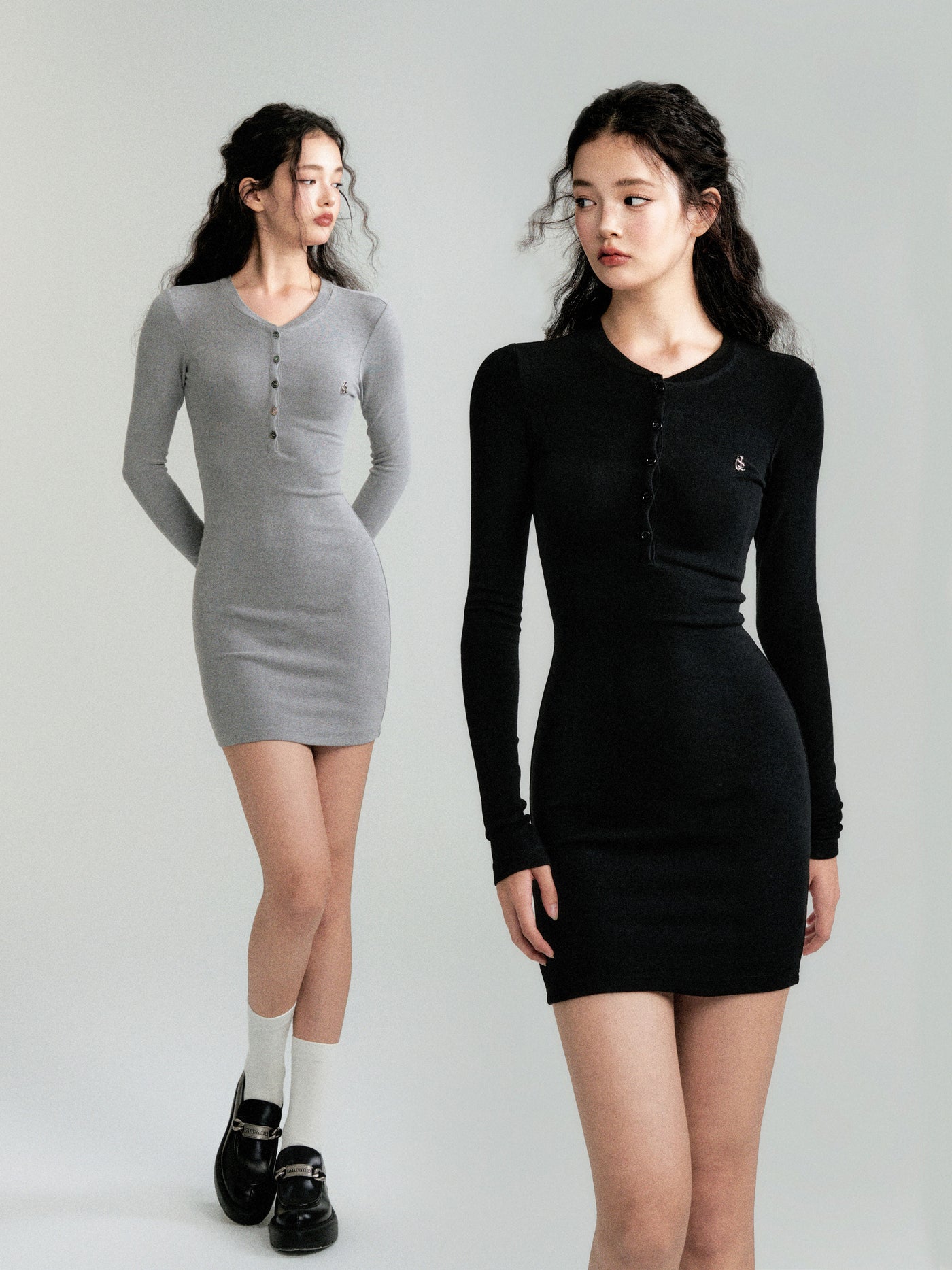 Henry Collar Long Sleeve Knit Slim Dress LUL0088