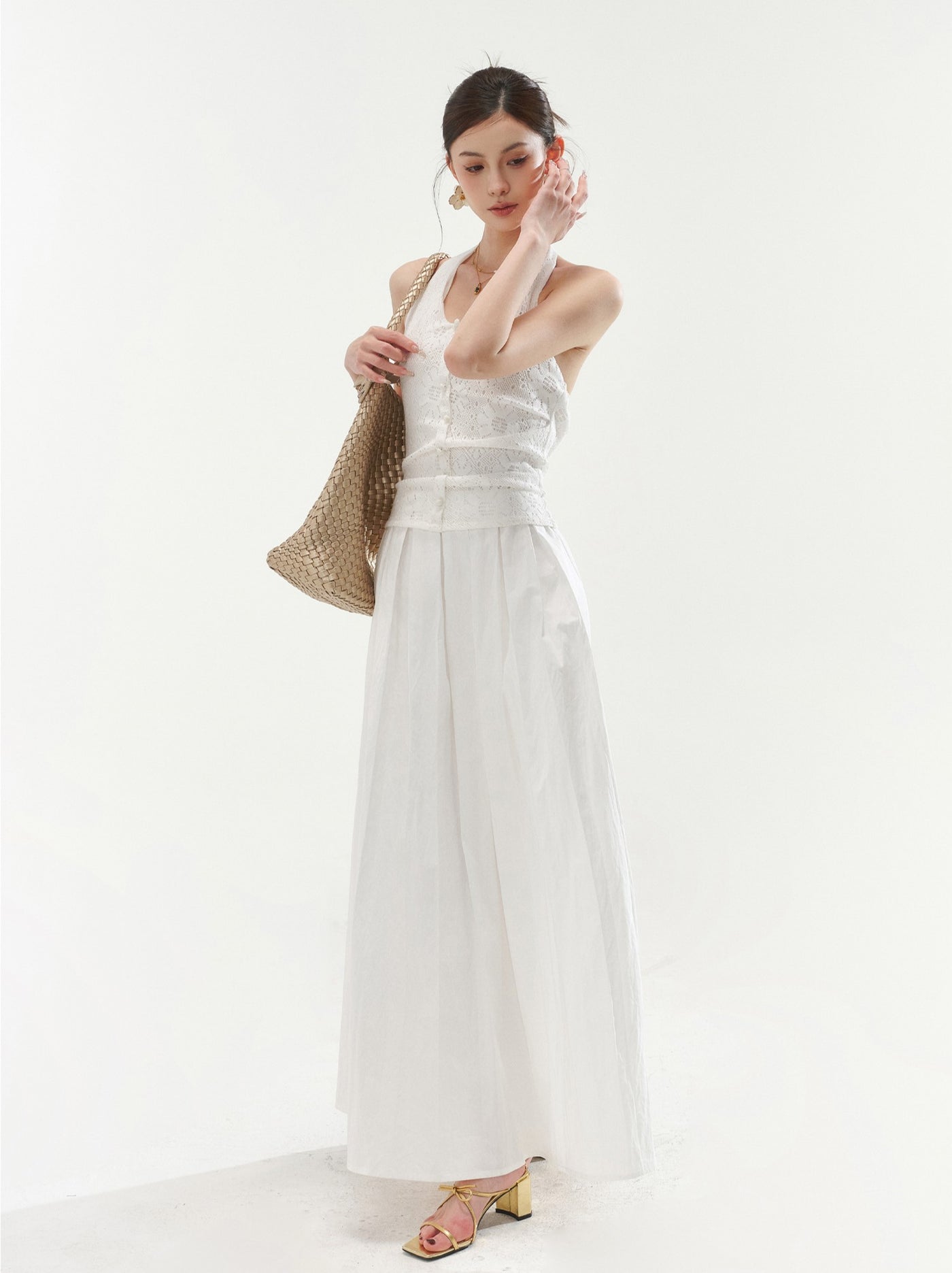 Halter Neck Hollow Lace Dress CYN0050