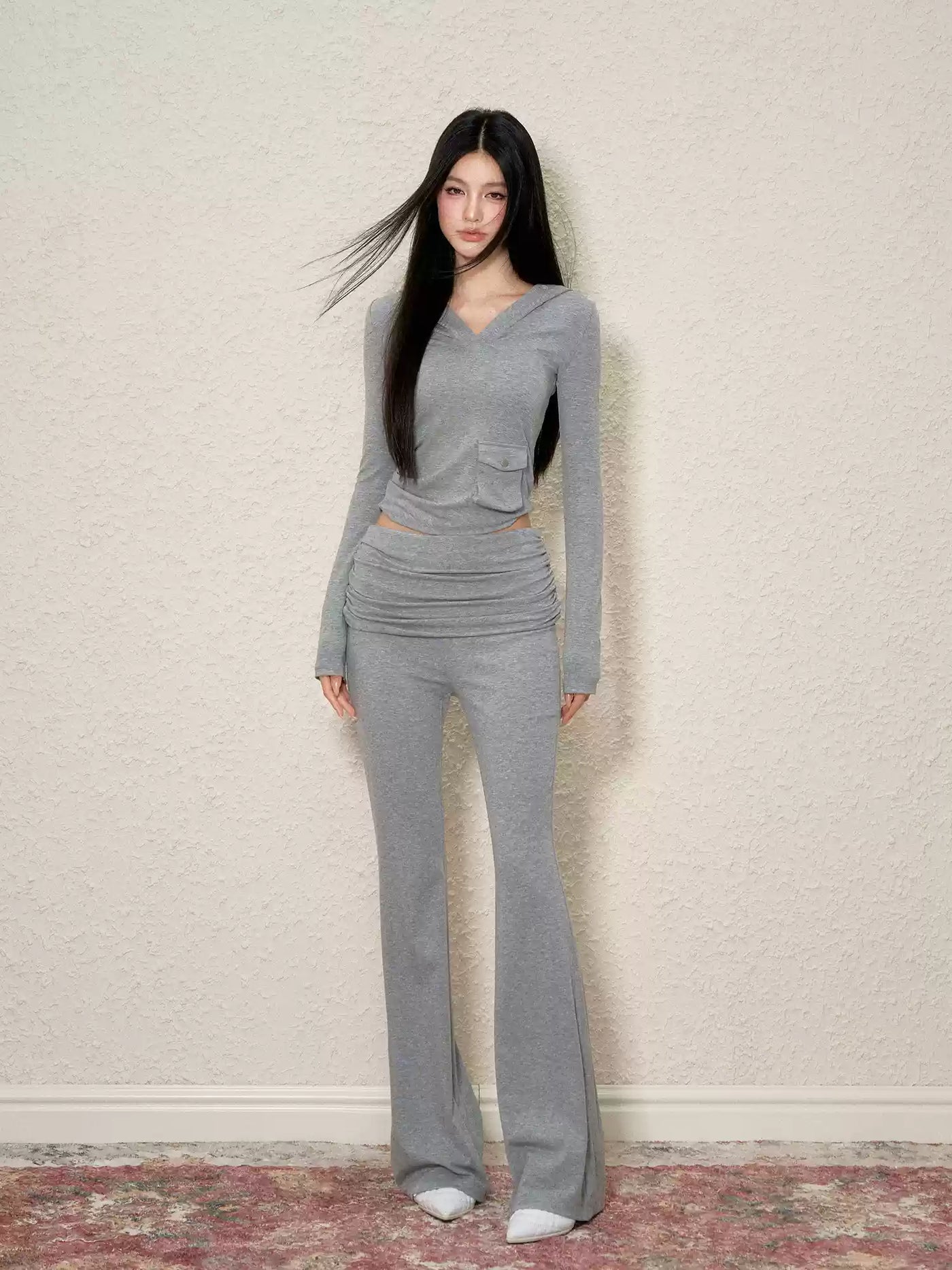 Casual V-neck Hoodie/Flared Pants AGM0097