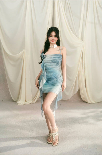 Sexy Blue Tight Dress with Rose Motif BBB0044
