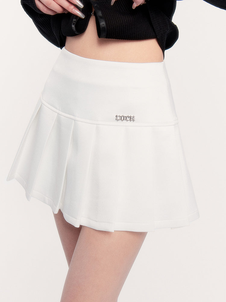 College Style Design Wave Satin High Waist Pleated Skirt VOC0244