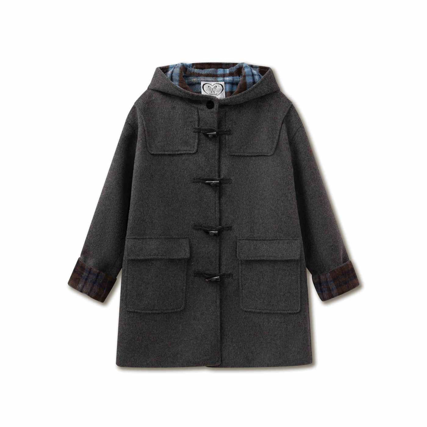 Wool blend duffle coat with check lining design SUN0092