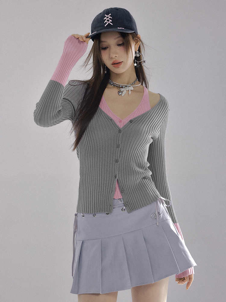 Inner Docking Bicolor Slim Rib Knit Cardigan LAC0227