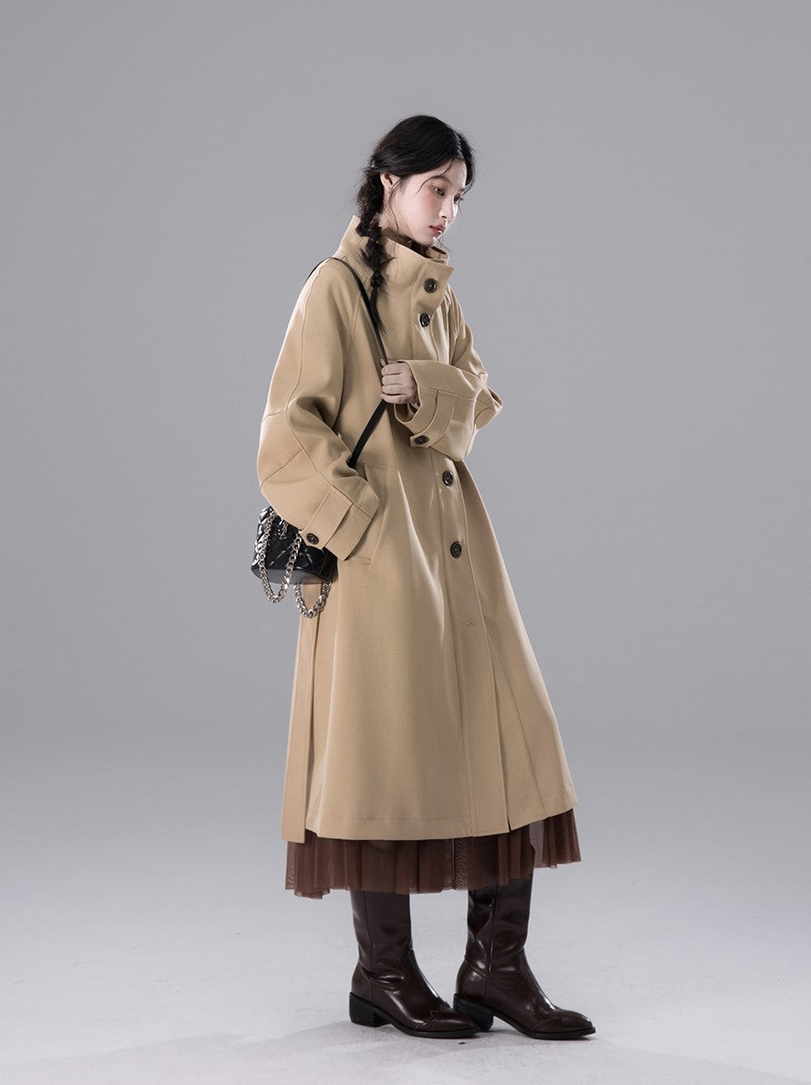 Walnut Khaki Chimney Collar Trench Coat COT0159