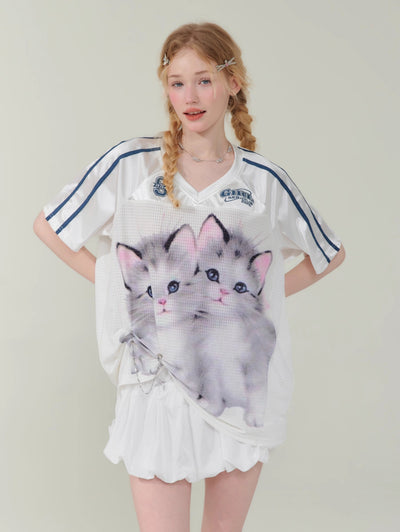 Cat Print Loose Quick-drying Sports T-shirt ZIZ0182