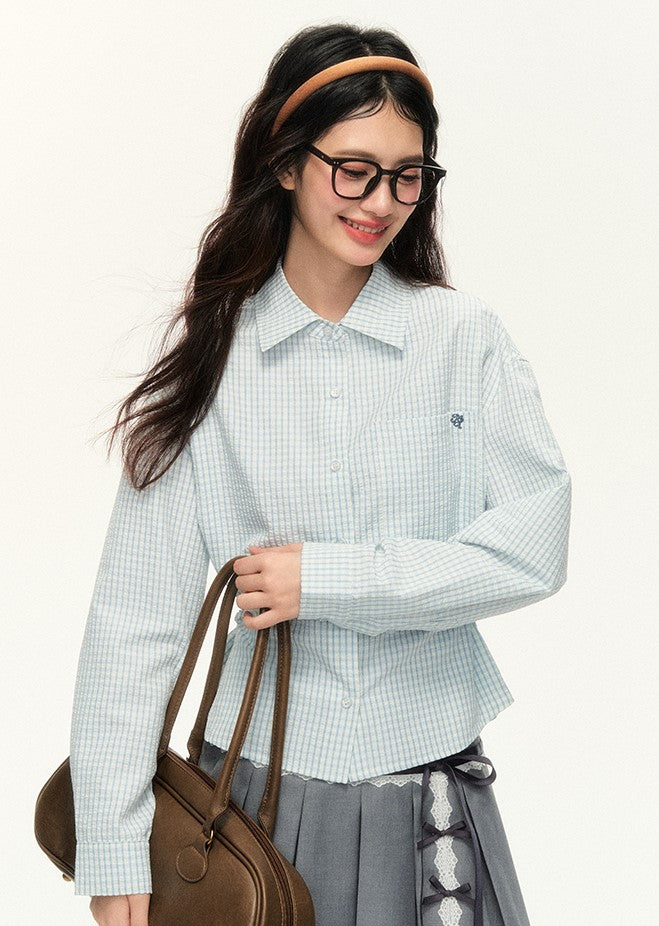 Literary Multi-color Plaid Short Lapel Embroidered Shirt NTO0118