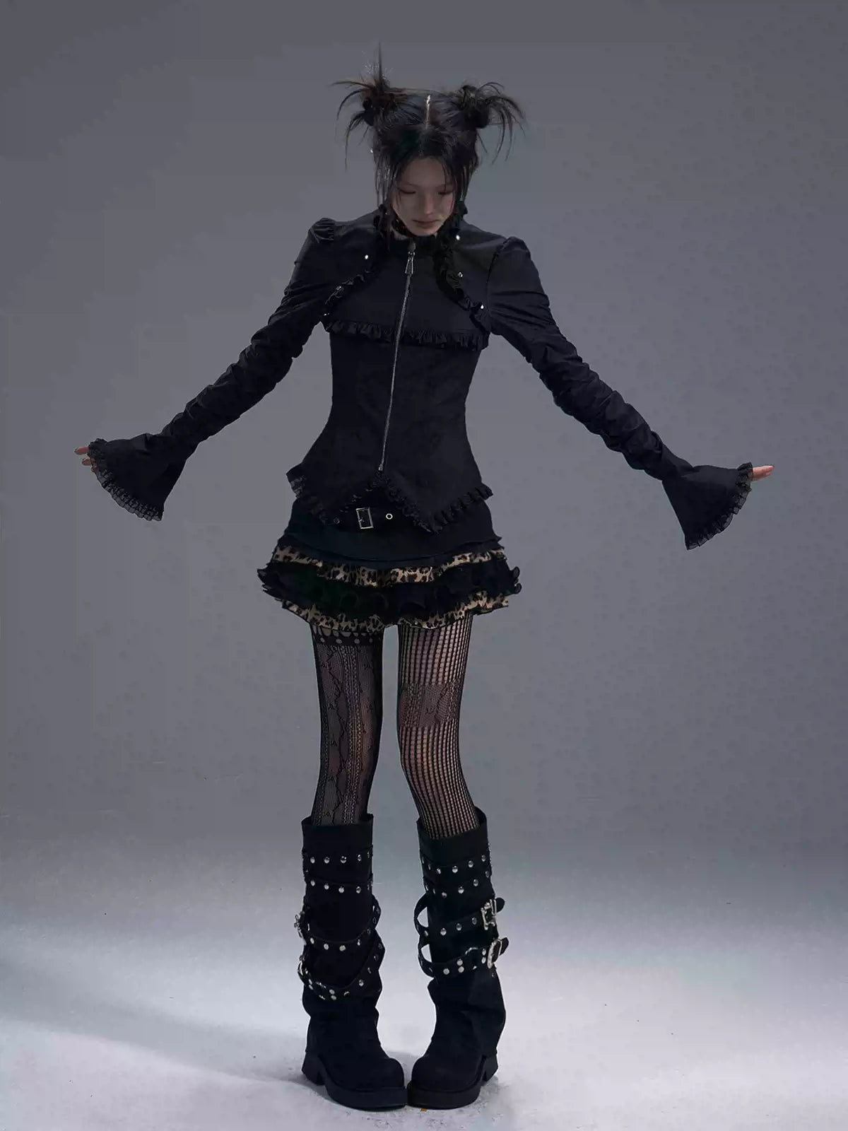 Gothic Lace-up Trumpet Sleeve Shirt FRU0085
