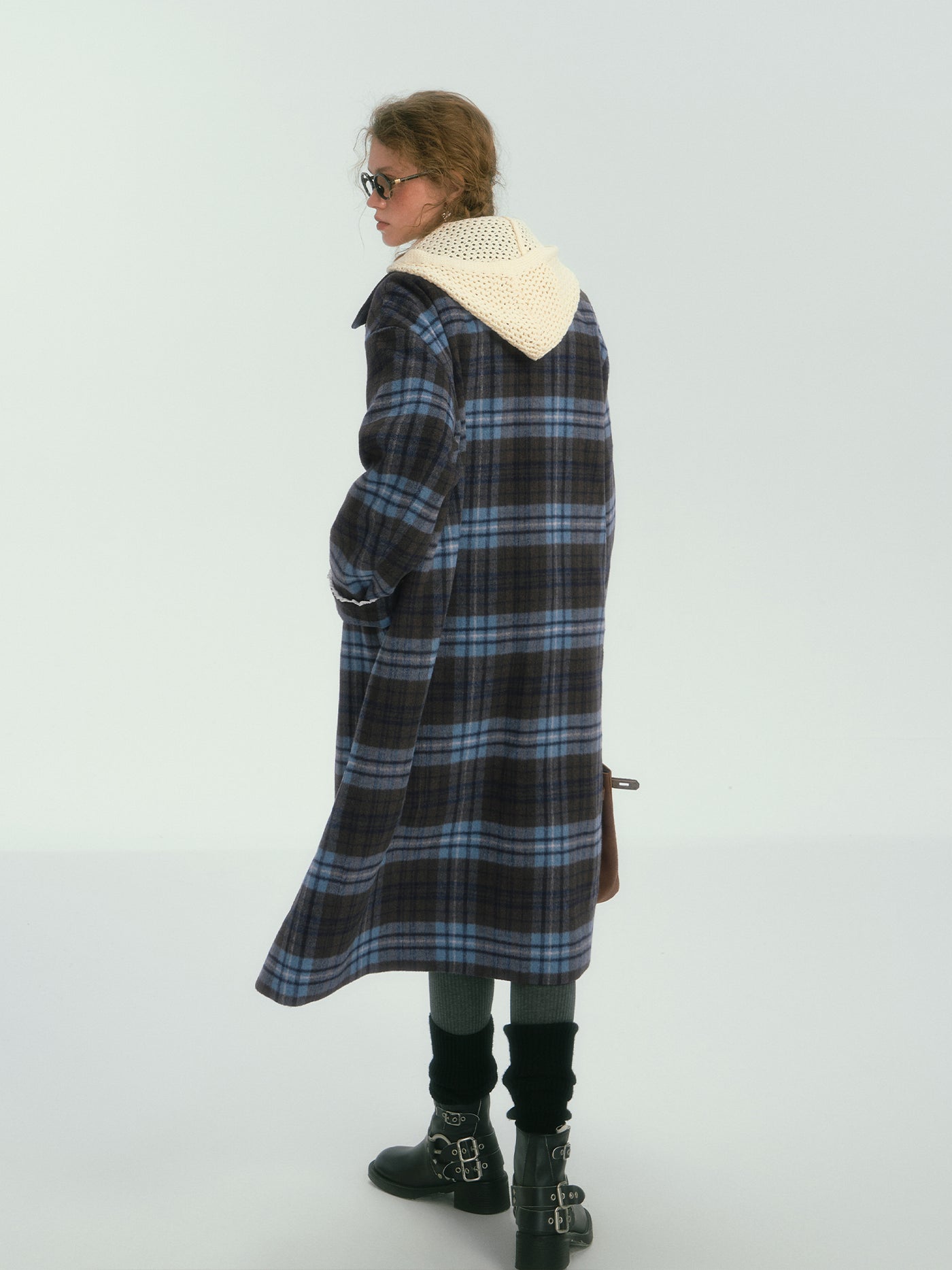 Contrast Plaid Basic Long Coat SOM0132