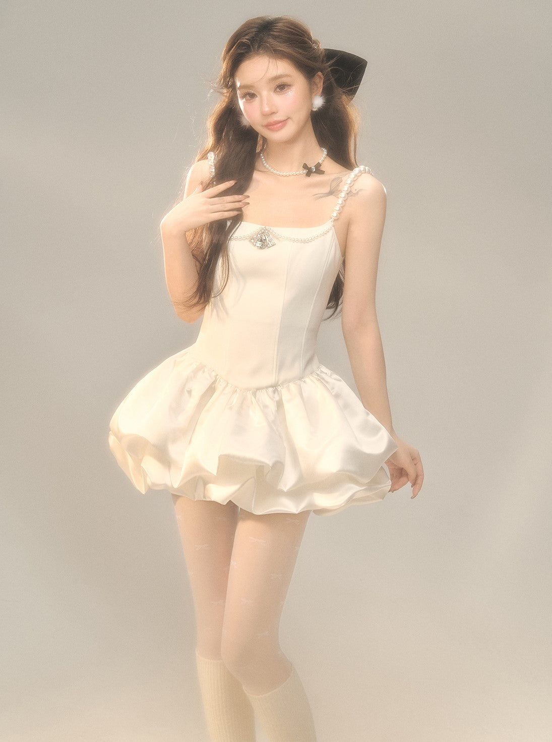 Cloud Puff Pearl Suspender Dress BBB0134