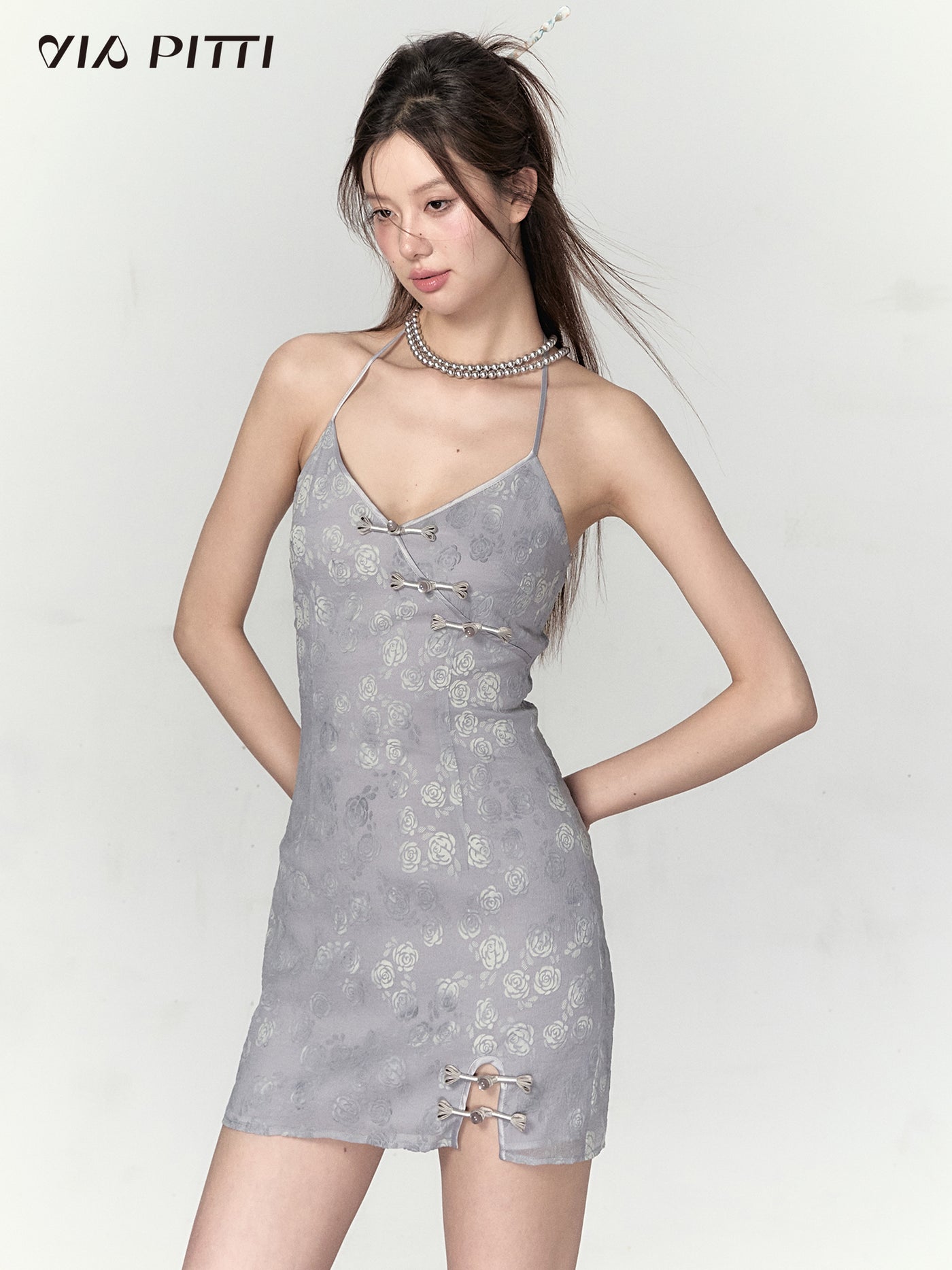 China Style Halter Neck Tight Mini Dress & Asymmetrical Sleeveless Top VIA0123