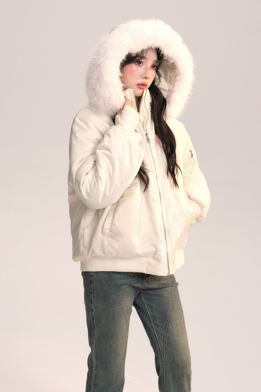 Flight Diary Fur Collar Bow Pilot Cotton Jacket AOO0048