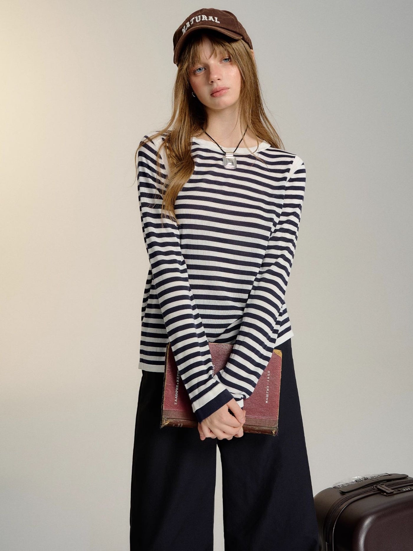 Color Matching Striped Long Sleeve Top SOM0102