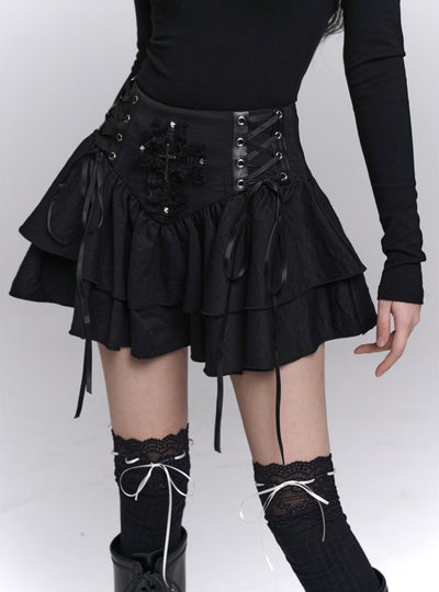 Black Lace Cake Short Skirt LAD0138