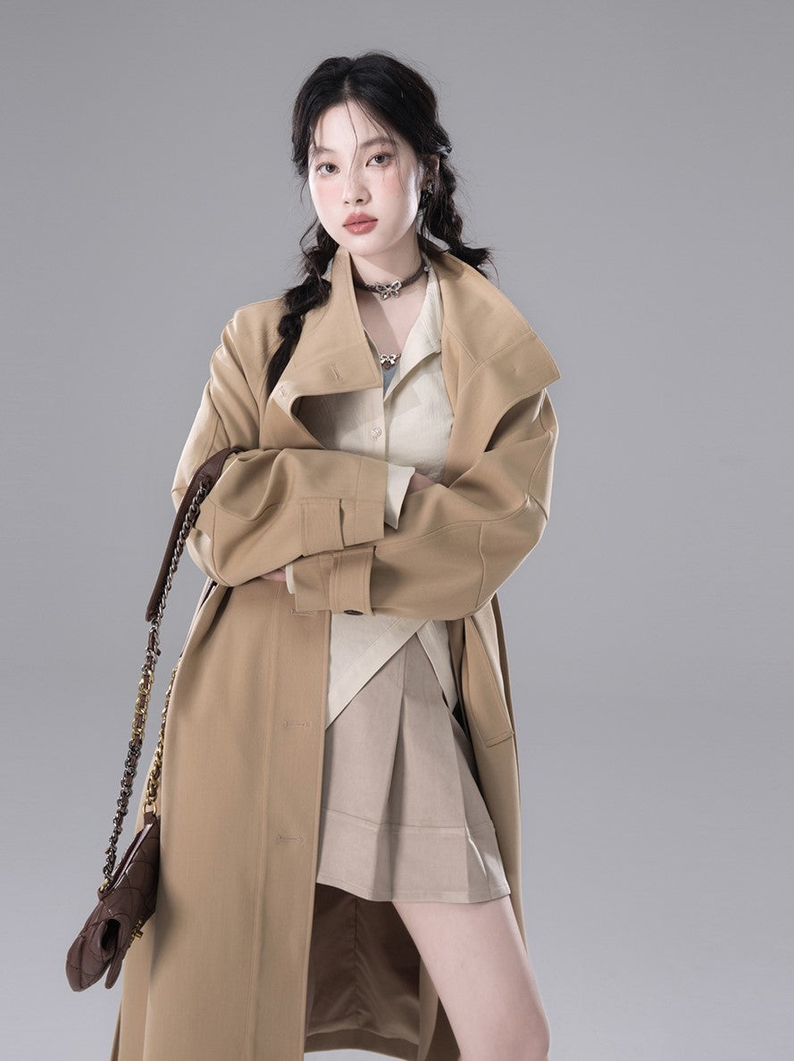 Walnut Khaki Chimney Collar Trench Coat COT0159