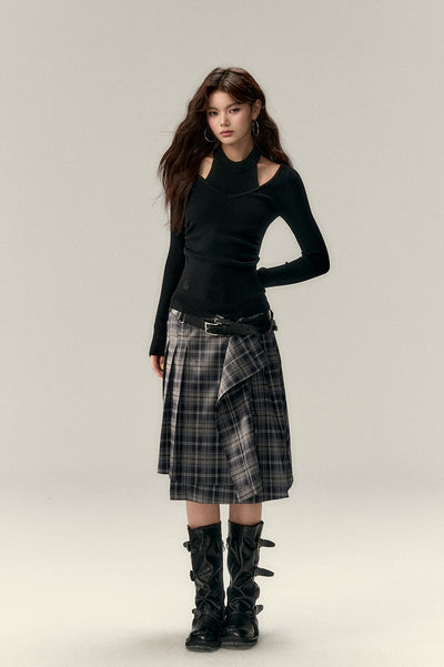 Irregular Plaid Mid-length Skirt VIA0218