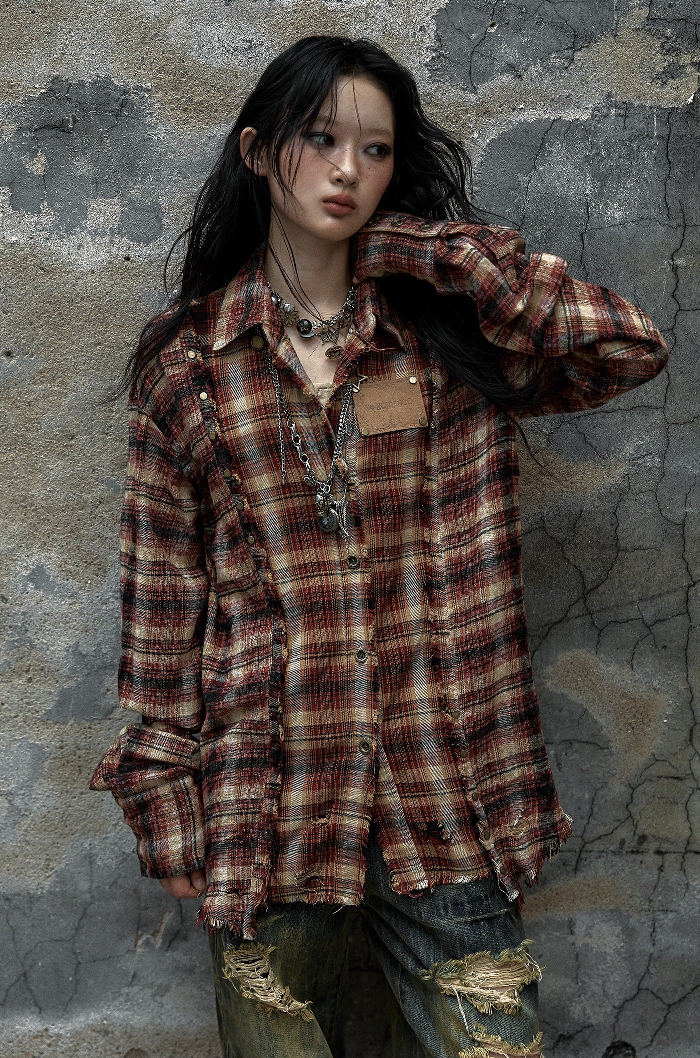 Punk Lazy Old Washed Contrast Plaid Shirt NOR0085