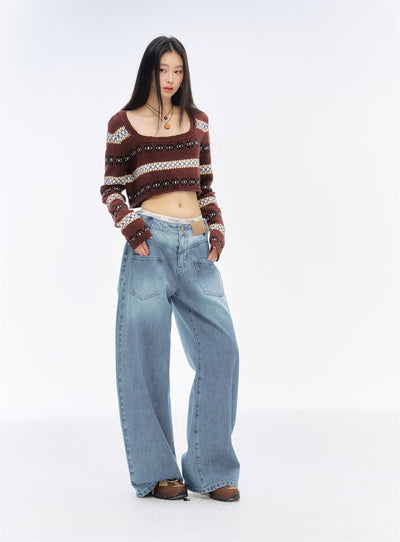 Low Waist Washed Wide Leg Jeans CUR0194