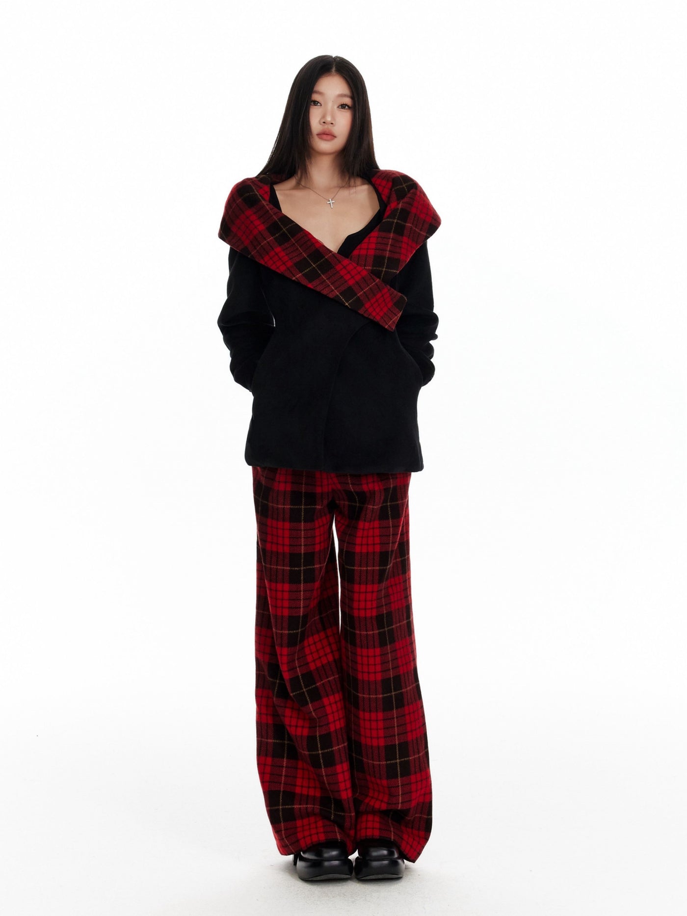 Plaid Hooded Mid-length Jacket 4MU0089