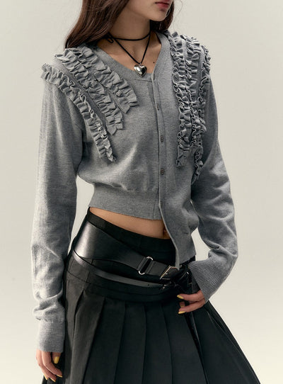 Irregular Lace Pleated Knitted Cardigan VIA0199