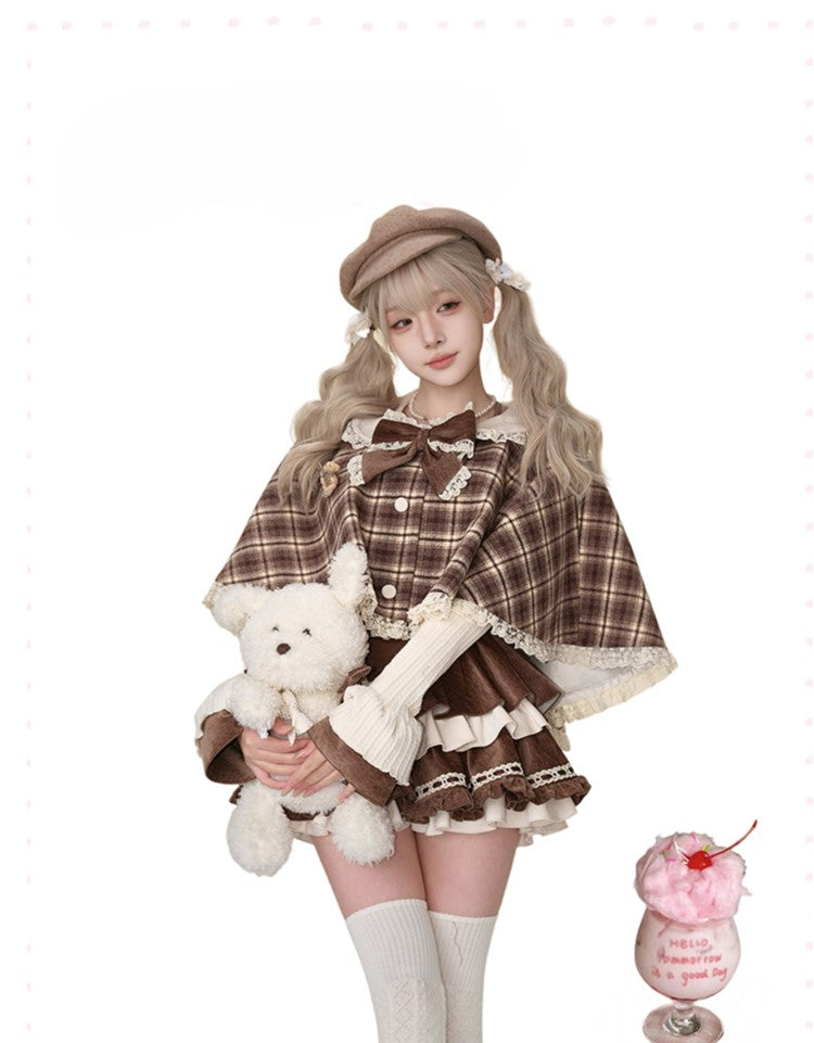 Bear Patchwork Plaid Cape/Cake Suspender Dress SER0110