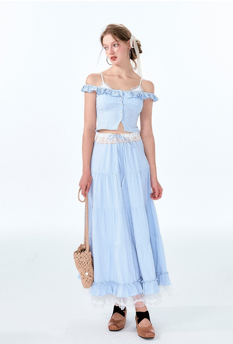 Fake Two-piece Suspender Top/Hollow Lace Skirt BOH0051