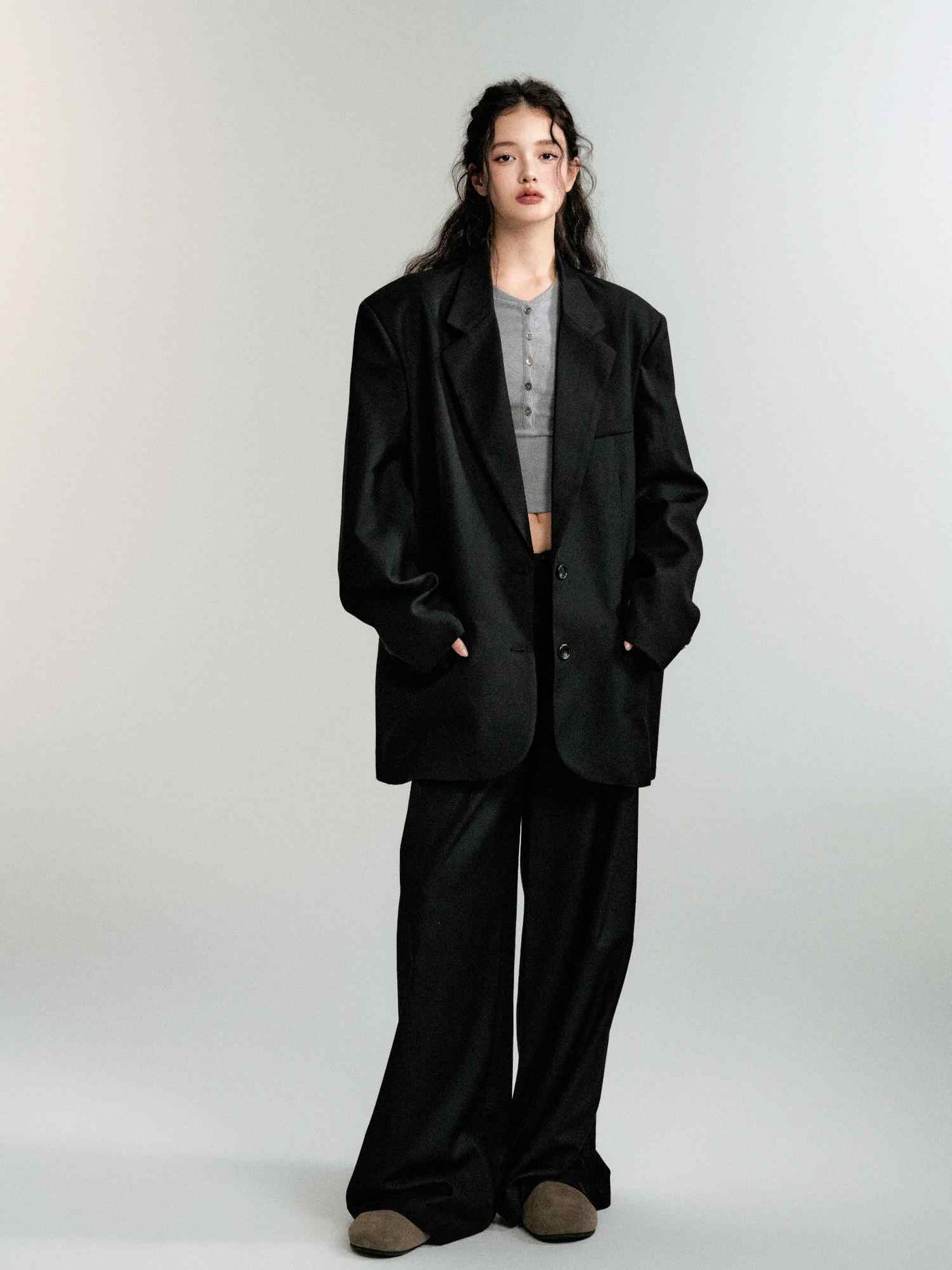 Fashionable shoulder padded loose suit jacket and pants LUL0091