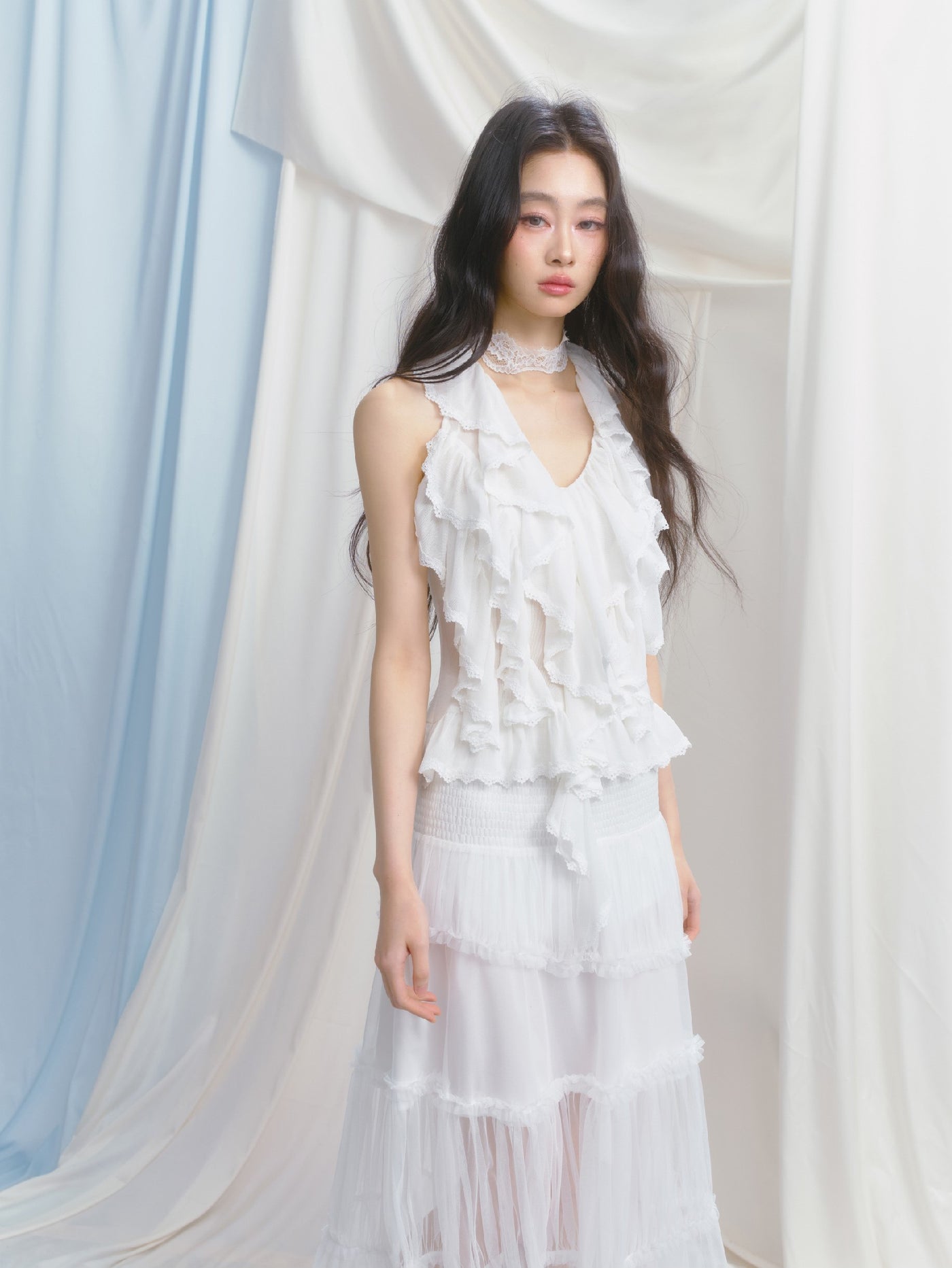 Holiday Style White Lace Long Skirt SAL0146
