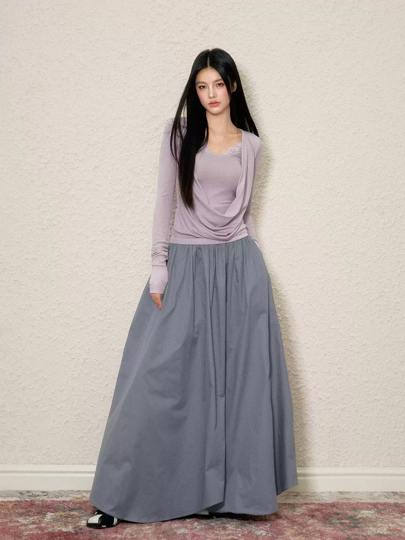 Irregular Puffy Long Pleated Skirt AGM0105