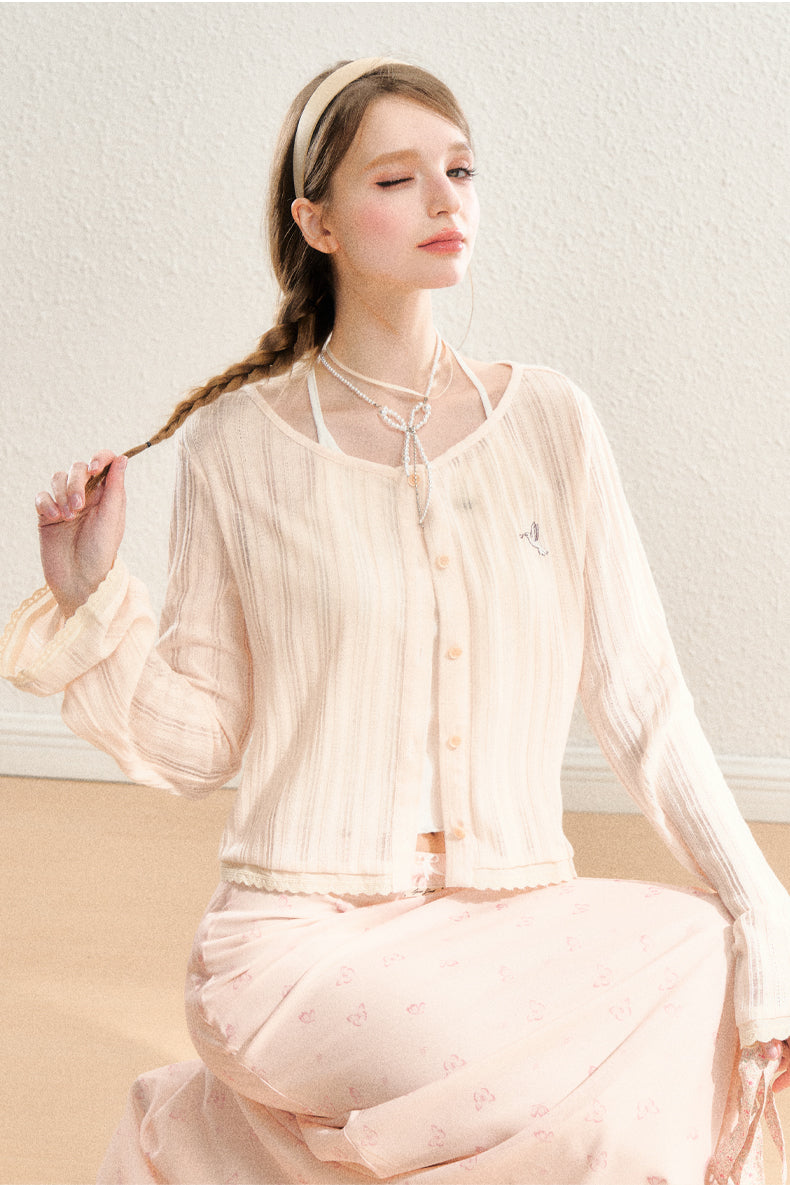 Lace Hem Natural Lightweight Cardigan SPE0064