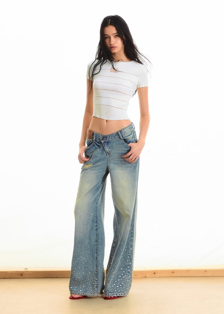Washed Diamond Straight Wide-leg Jeans NOT0285