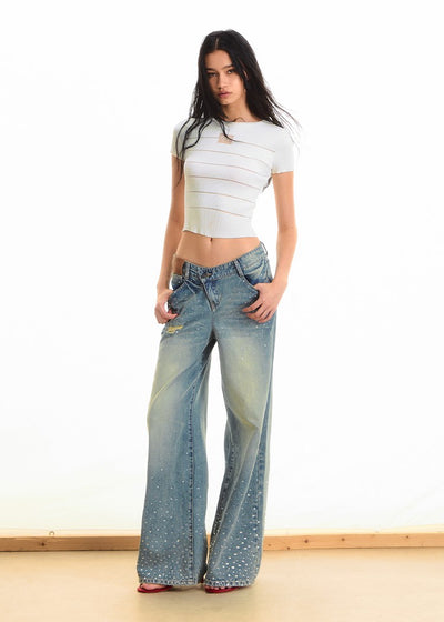 Washed Diamond Straight Wide-leg Jeans NOT0285