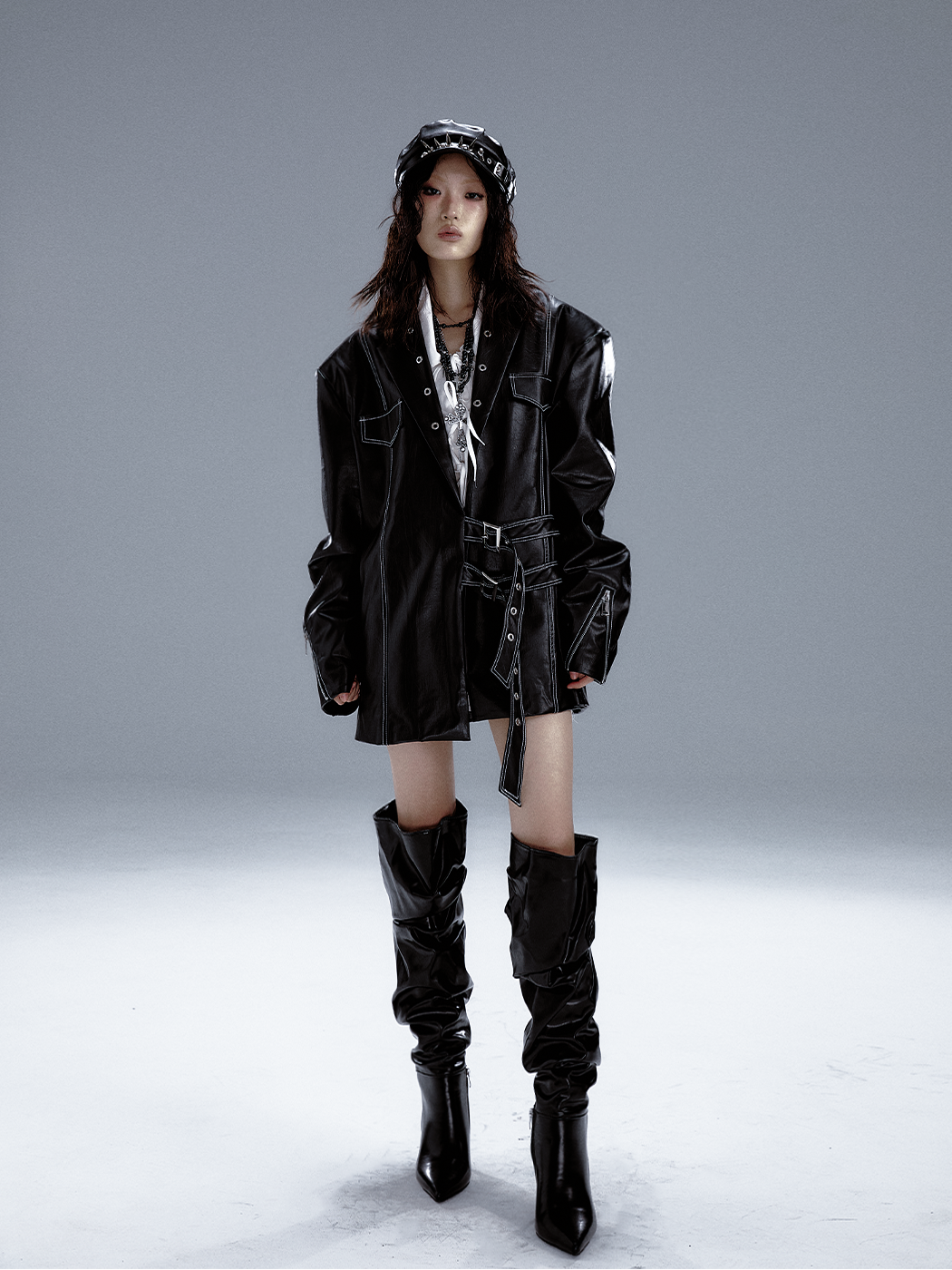 Dark punk high-end heavy leather loose jacket FRU0055