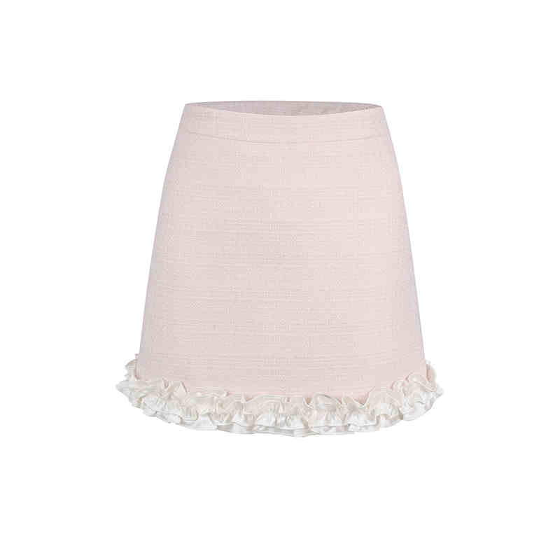 Lint Ruffle Hals Stone Button Jas & Ruffle Hem Mini Rok REC0036