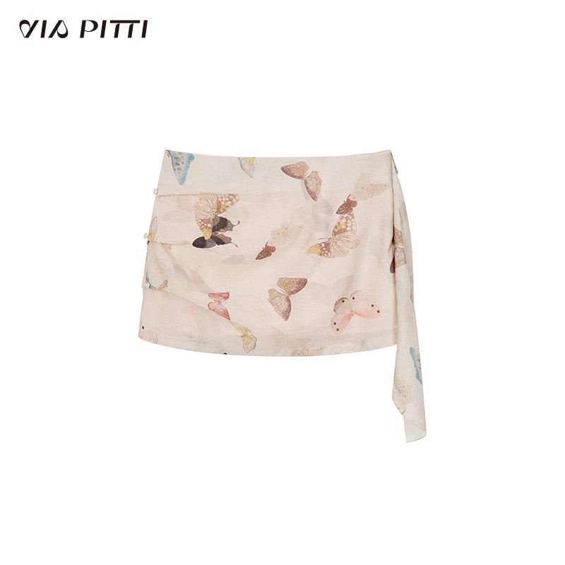Colorful Butterfly Print Sleeveless Irregular Hem Top & Tight Mini Skirt VIA0115