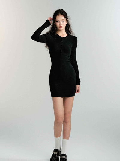 Henry Collar Long Sleeve Knit Slim Dress LUL0088