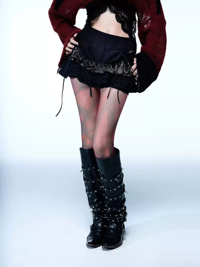 Dark Punk Rock Style Pleated Half-length Cake Short Skirt EMO0031