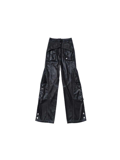 Metal Decoration Punk Street Straight Leather Draped Pants FRU0057