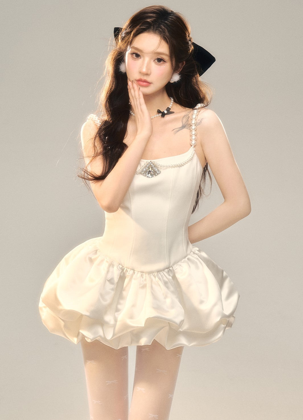 Cloud Puff Pearl Suspender Dress BBB0134