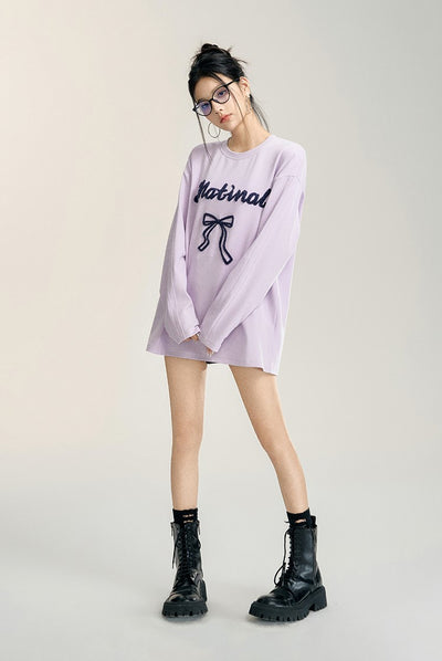 Basic Loose Bow Long-sleeved T-shirt MAC0086