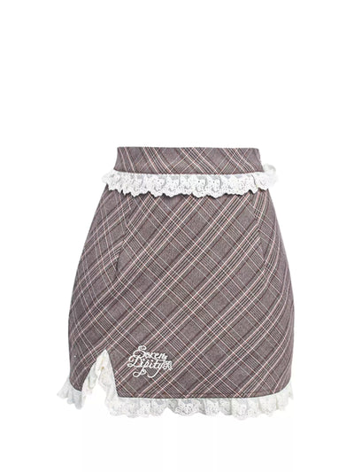 Plaid Lace Short Skirt SER0125