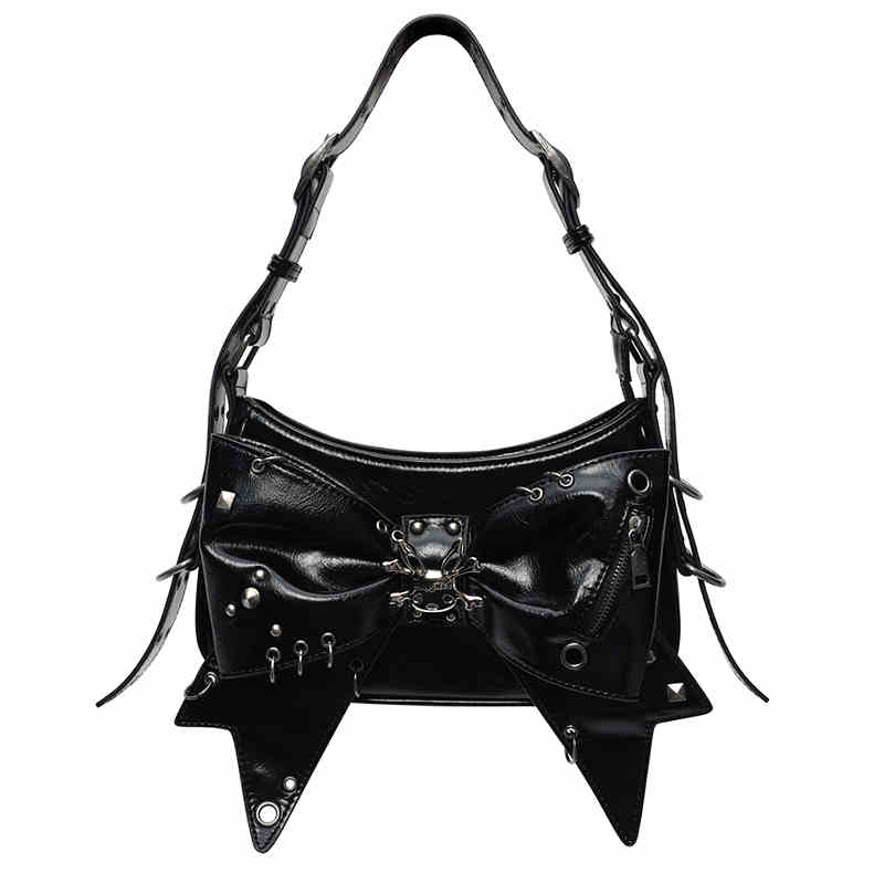 Punk ribbon shoulder bag with studs and skeleton design CFI0039