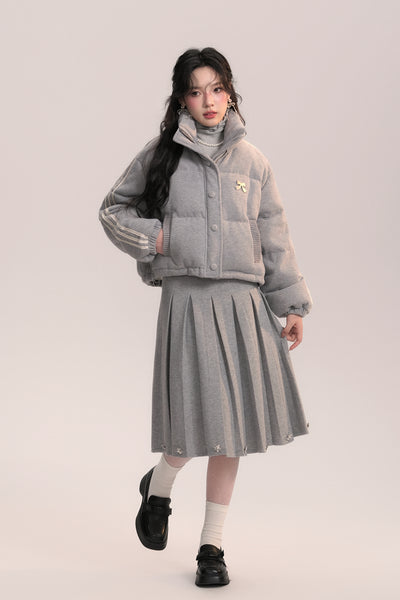 Soft Light Ballet Style Gray Knitted Down Jacket AOO0047